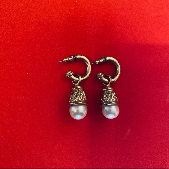 Jewelry - Elegant Gold-tone and Faux Pearl Drop Pierced Earrings